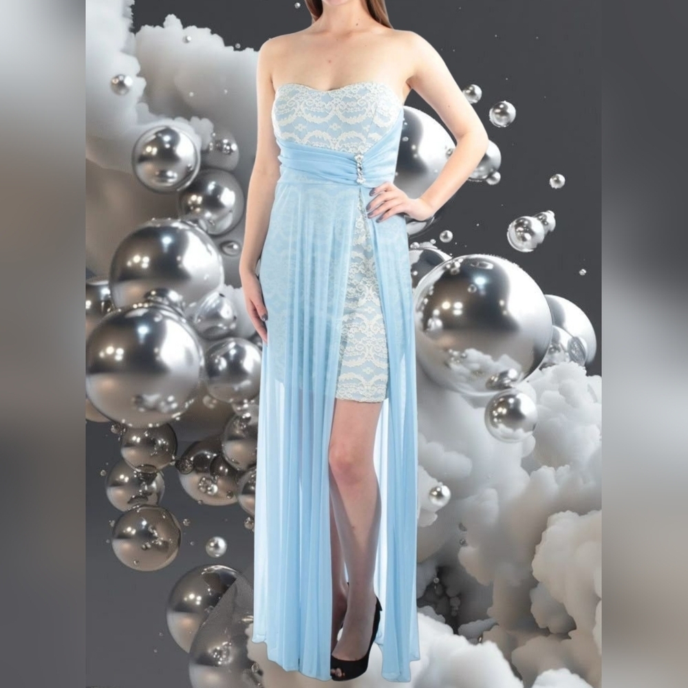 Teeze Me Juniors Sky Blue Lace Illusion Dress
